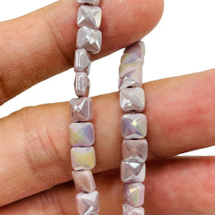 6mm Square Glass Crystal Beige Jade MG