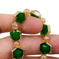 12x11mm Hexagon Gold Edge Emerald Jade