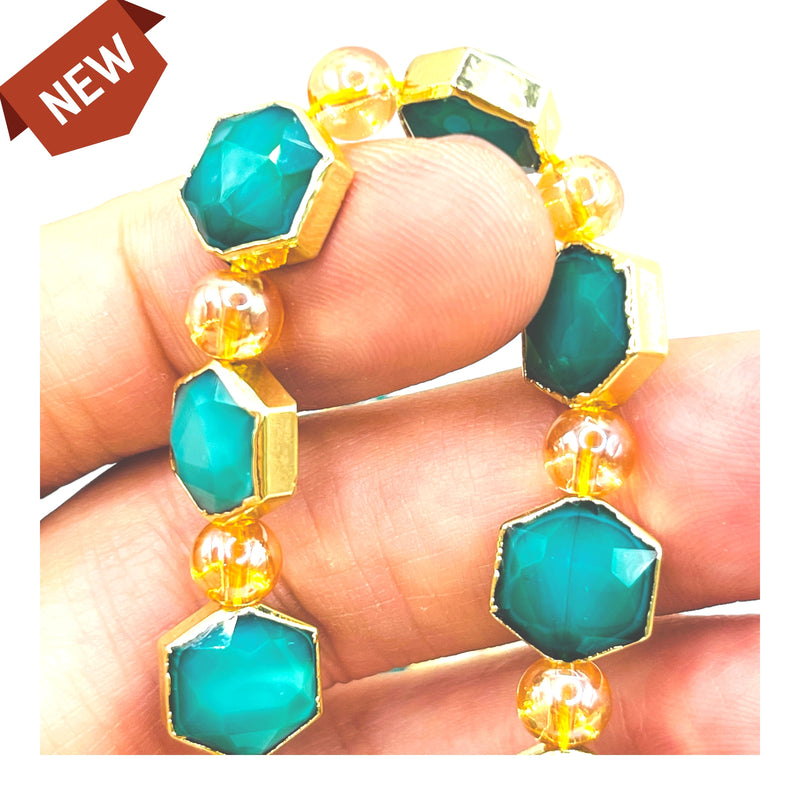 12x11mm Hexagon Gold Edge Teal