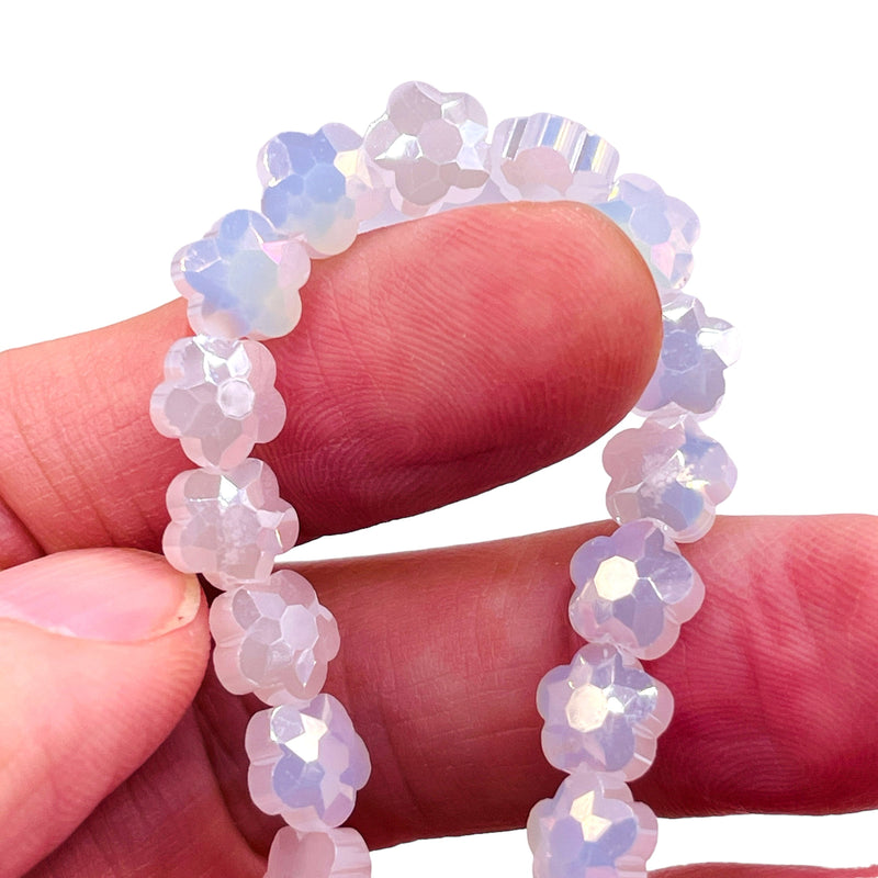 8mm Flower Glass Crystal White Jade AB