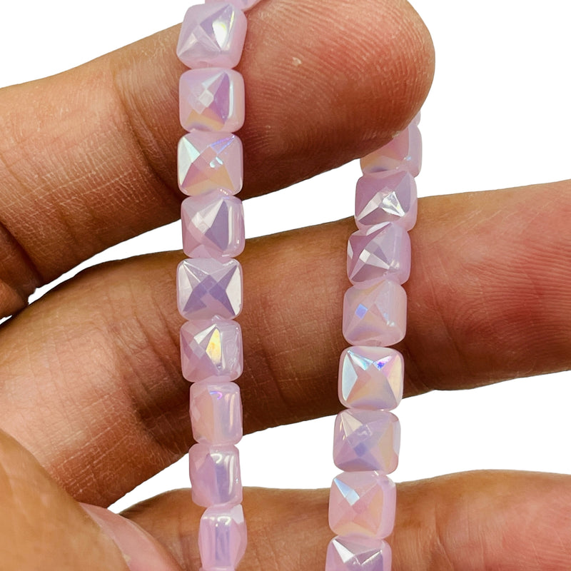 6mm Square Glass Crystal Rose Jade BG