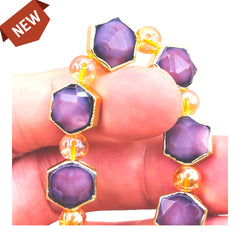 12x11mm Hexagon Gold Edge Lavender Jade