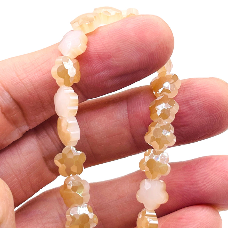 8mm Flower Glass Crystal Beige Magic Gold