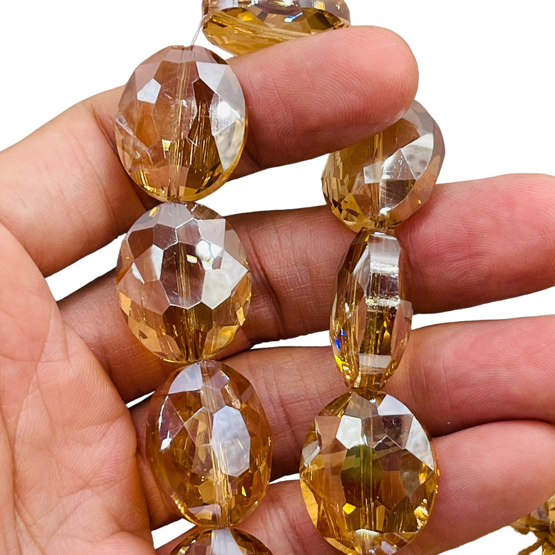 24x20mm Flat Oval Glass Crystal Gold Champagne