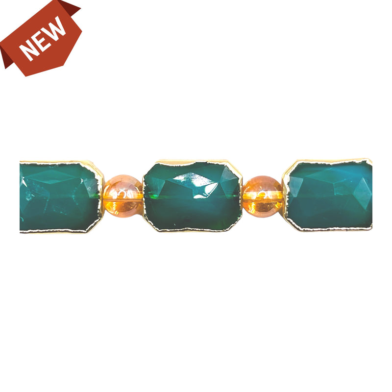 14x10mm Rectangle Gold Edge Teal