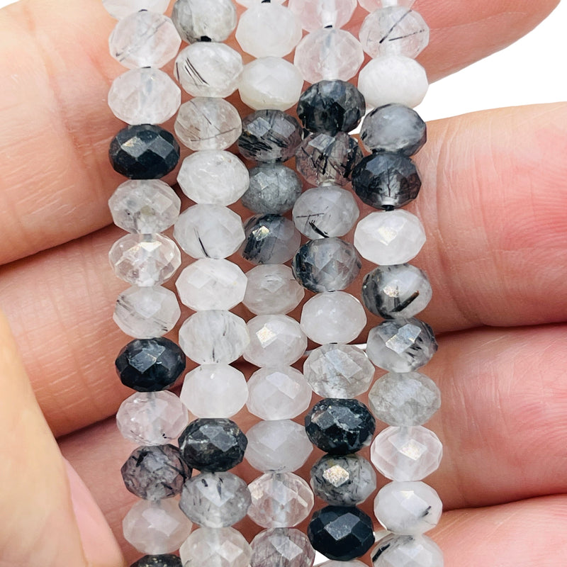 6x4mm Roundel Cut Black Rutilated Quartz