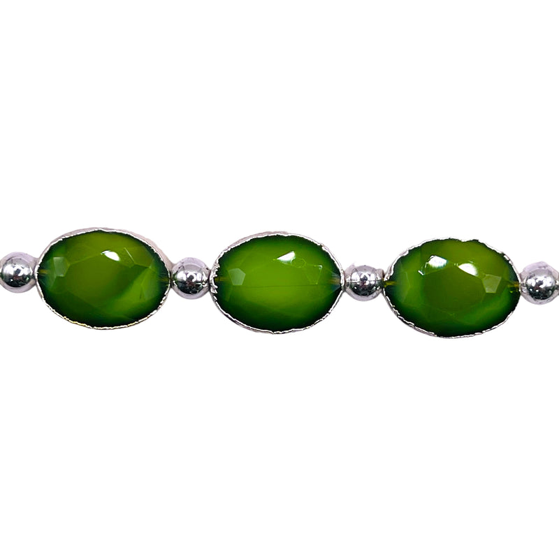 16x12mm Oval Silver Edge Olive Jade