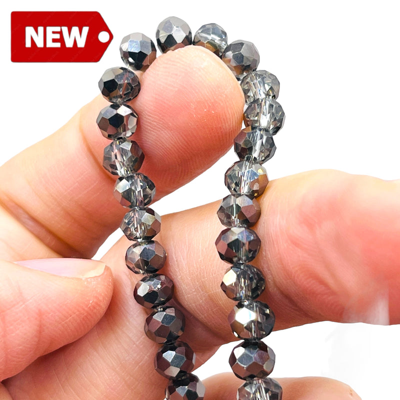 6mm Thunder Polish Glass Crystal Roundel Black Half Hematite