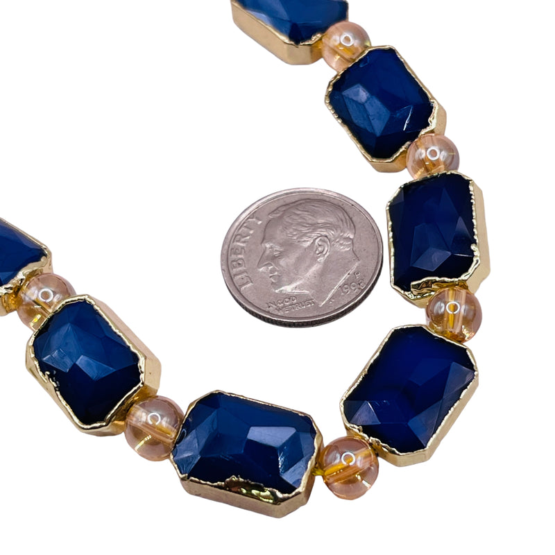 14x10mm Rectangle Gold Edge Sapphire Jade