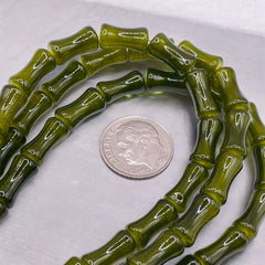 12x6mm Bamboo Glass Crystal Dark Olive Jade