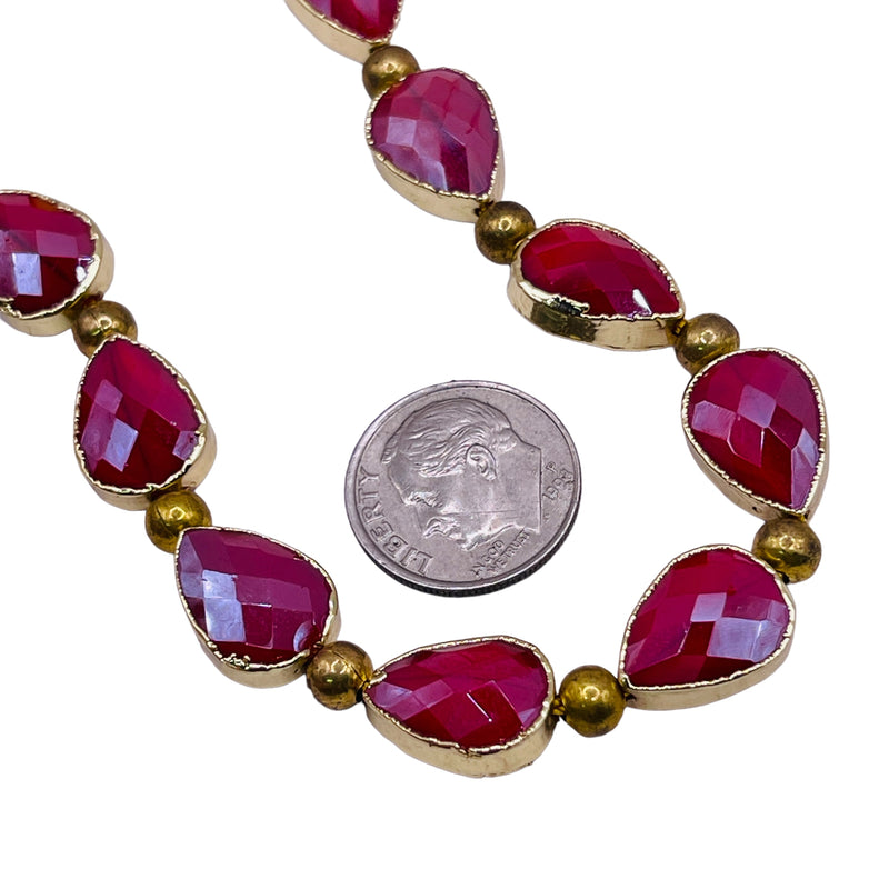 14x10mm Tear Drop Gold Edge Ruby Jade