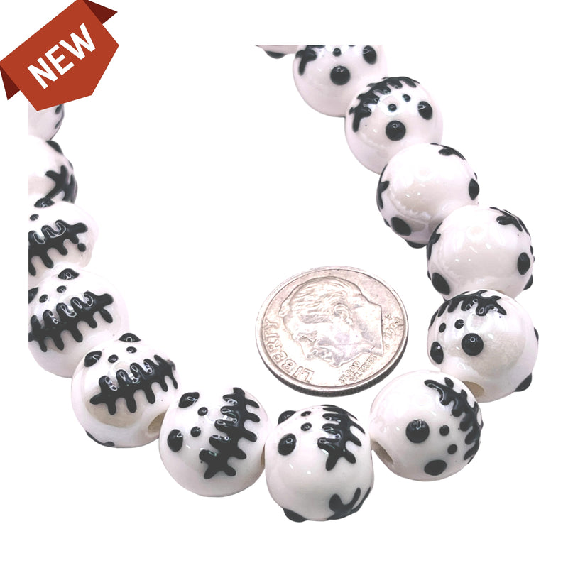 12mm Round Skull Ceramic White