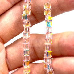 4mm Cube Glass Crystal Peach Super AB