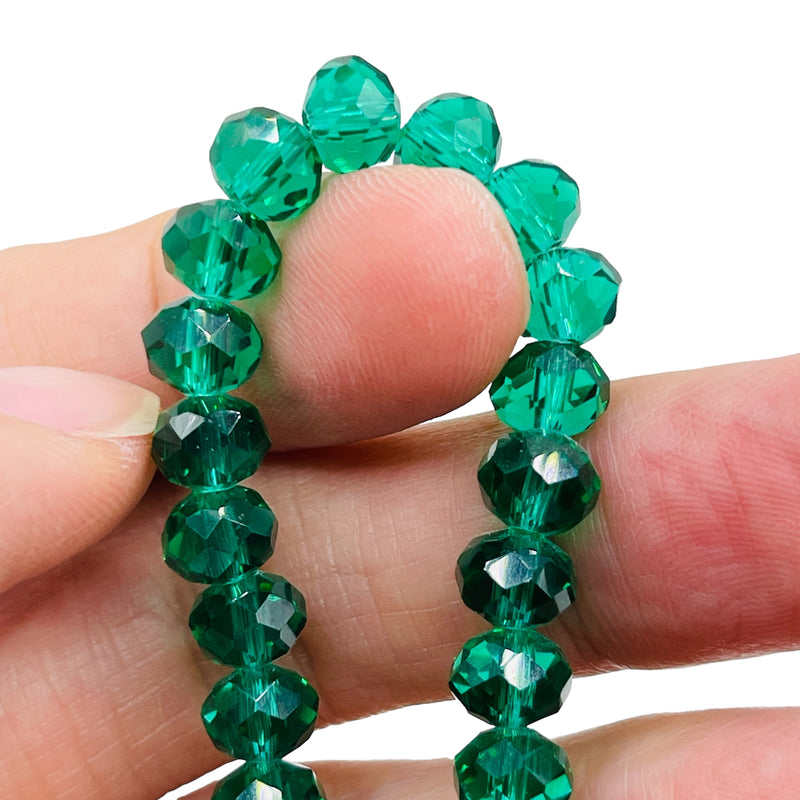 8mm Thunder Polish Glass Crystal Roundel Cut Green Zircon