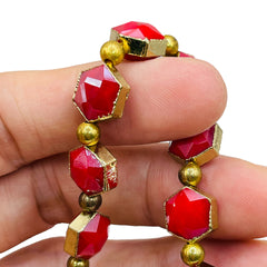 12x11mm Hexagon Gold Edge Ruby Jade