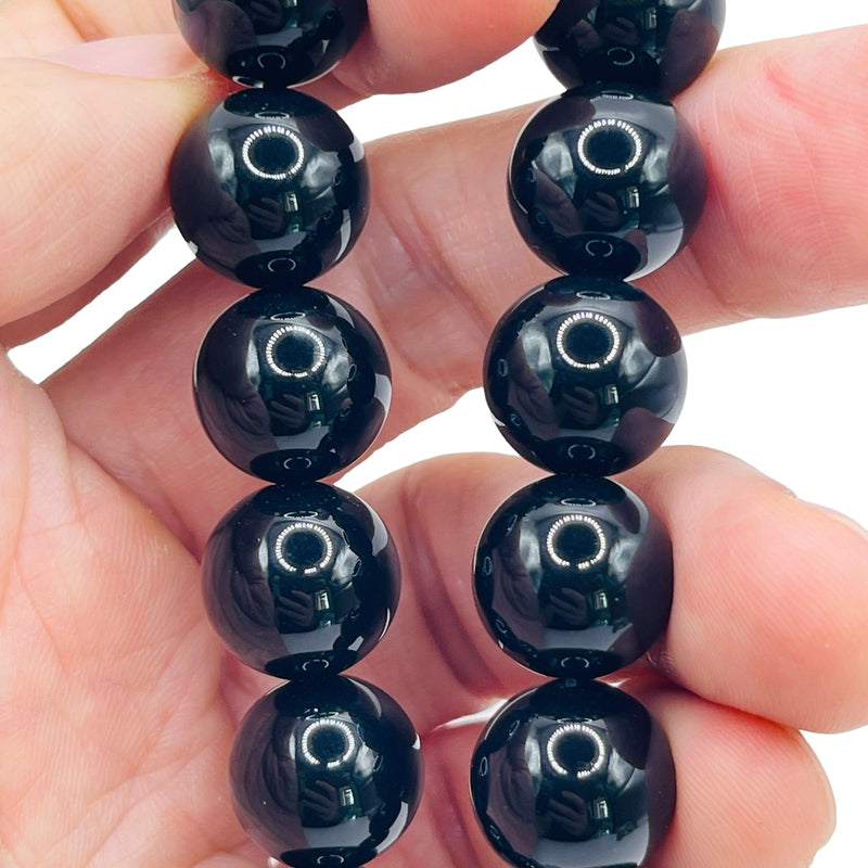 14mm Round Black Agate