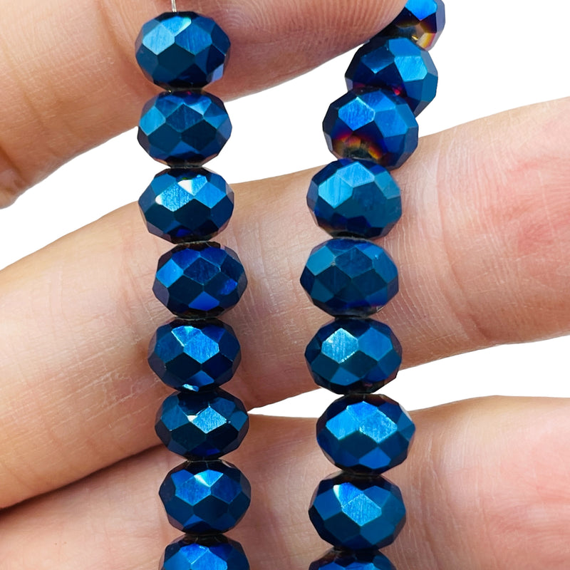 8mm Thunder Polish Glass Crystal Roundel Cut Blue Light