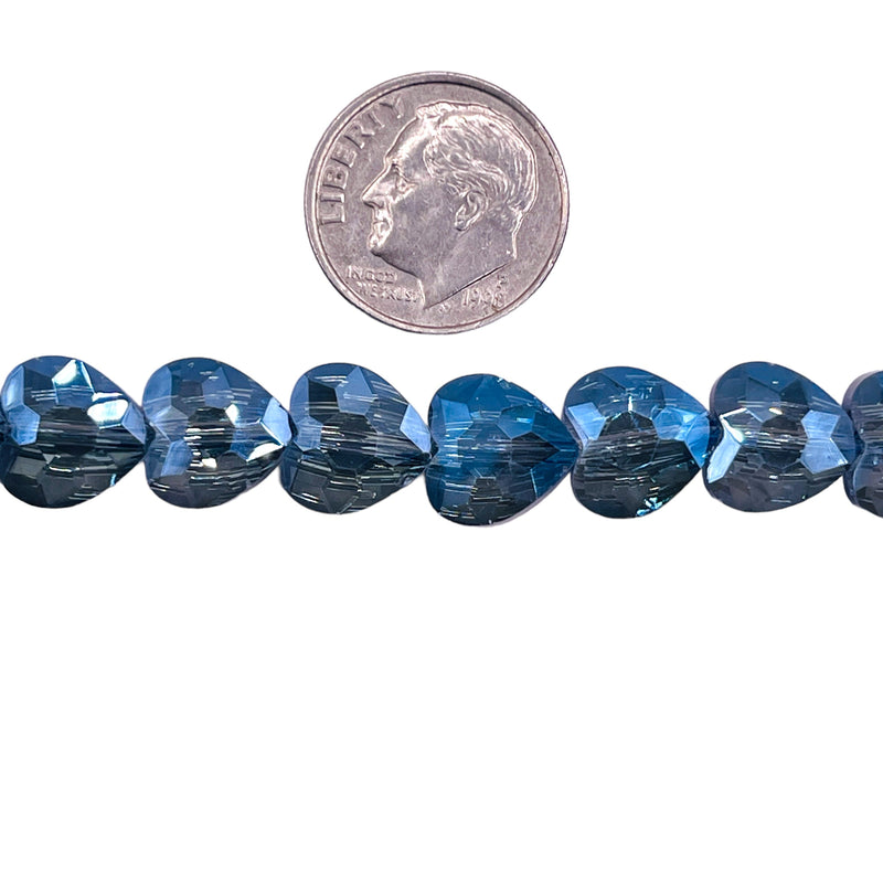 10mm Heart Glass Crystal Mexican Blue