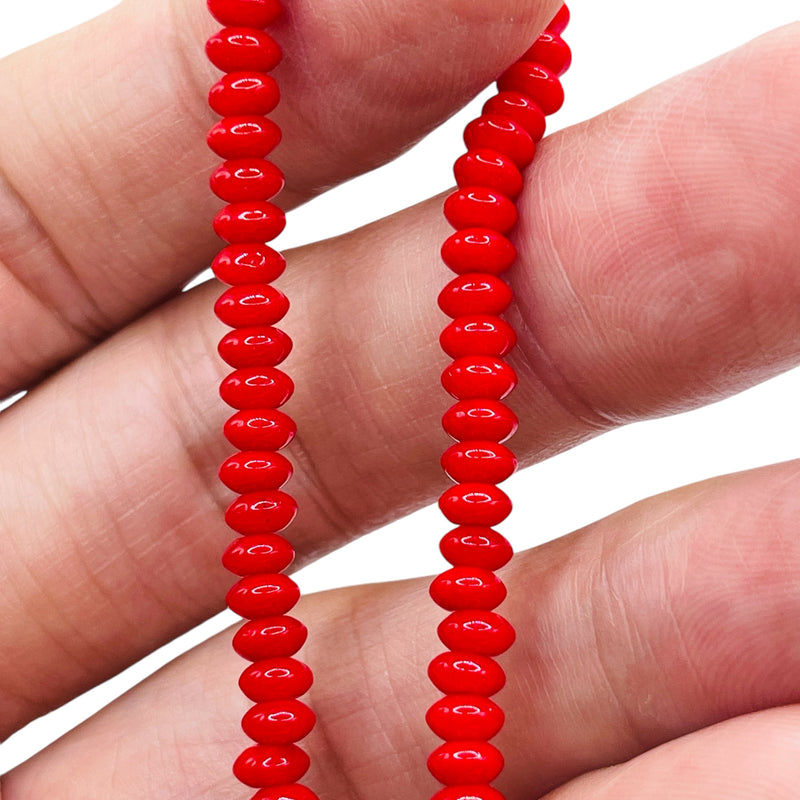 4x3mm Thunder Polish Glass Crystal Smooth Roundel Ruby