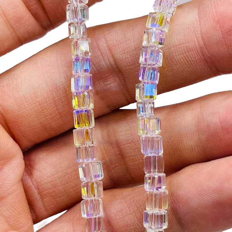 4mm Cube Glass Crystal Clear Super AB