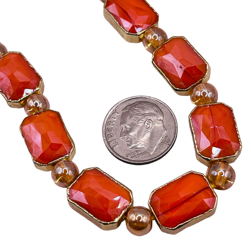 14x10mm Rectangle Gold Edge Orange Jade