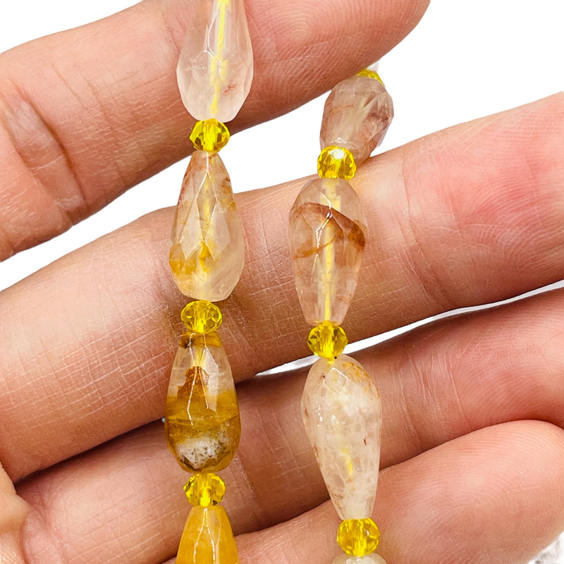 16x8mm Teardrop Yellow Phantom Quartz