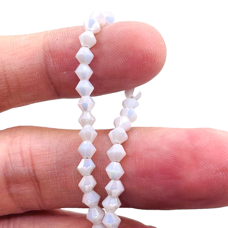 4mm Thunder Polish Glass Crystal Bicone White Jade AB