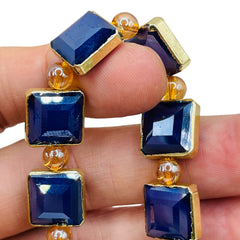 13mm Square Gold Edge Sapphire Jade