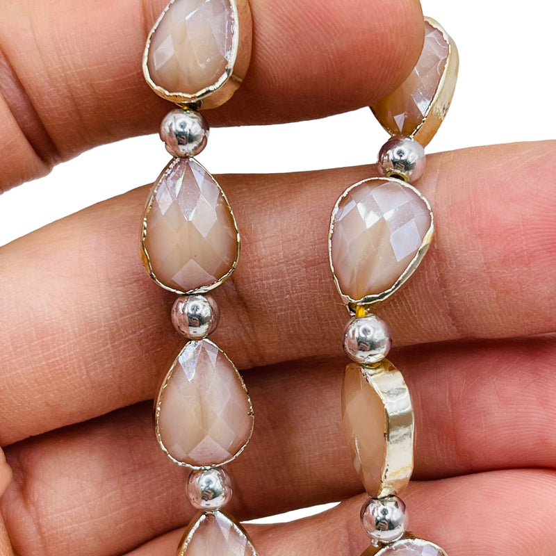 14x10mm Tear Drop Gold Edge Beige Jade