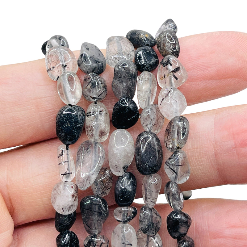 5 to 11mm Nugget Black Rutilated Quartz