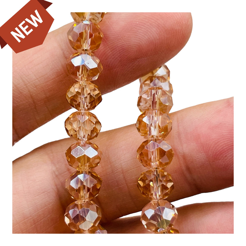 8mm Thunder Polish Glass Crystal Roundel Cut Peach Champagne