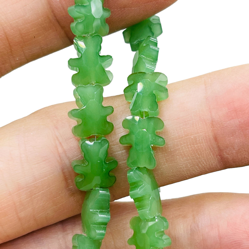 9x8mm Bear Glass Crystal Dark Green Jade