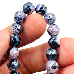 8mm Round Cut Agate with Hematite Shine