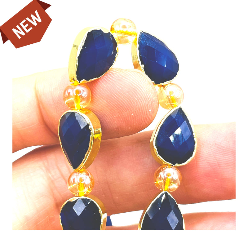 14x10mm Tear Drop Gold Edge Sapphire Jade