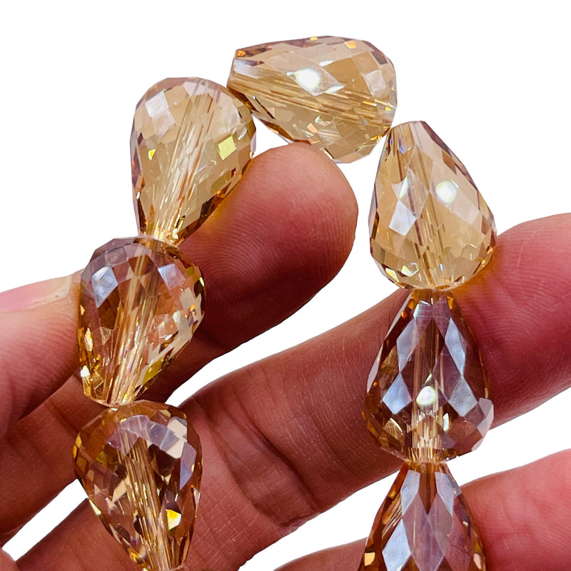 18x13mm Tear Drop Glass Crystal Gold Amber