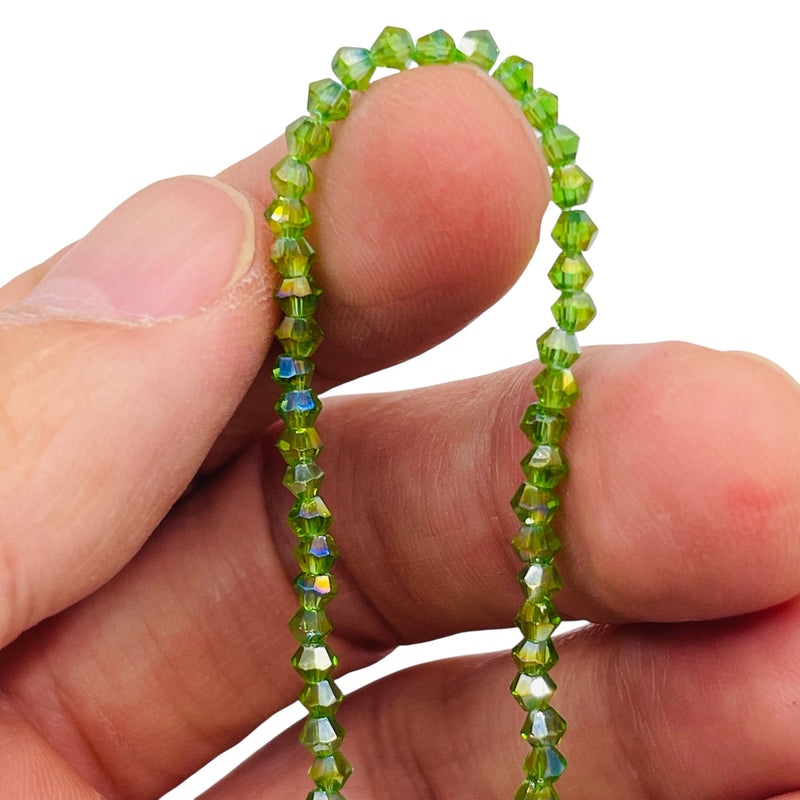 3mm Thunder Polish Glass Crystal Bicone Peridot AB