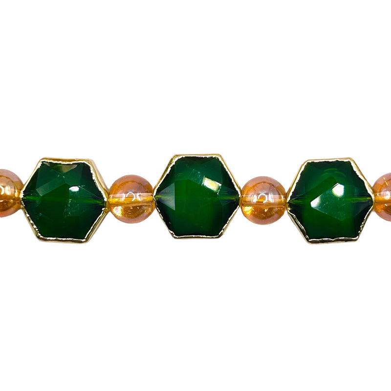 12x11mm Hexagon Gold Edge Emerald Jade