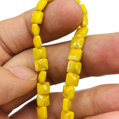 6mm Square Glass Crystal Yellow Jade