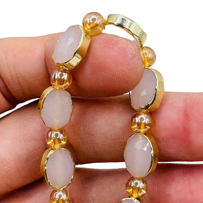 12x9mm Oval Gold Edge Lt. Beige Jade