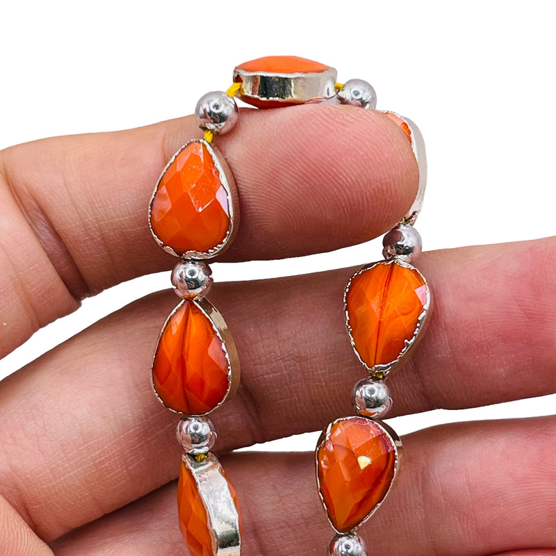 14x10mm Tear Drop Gold Edge Orange Jade