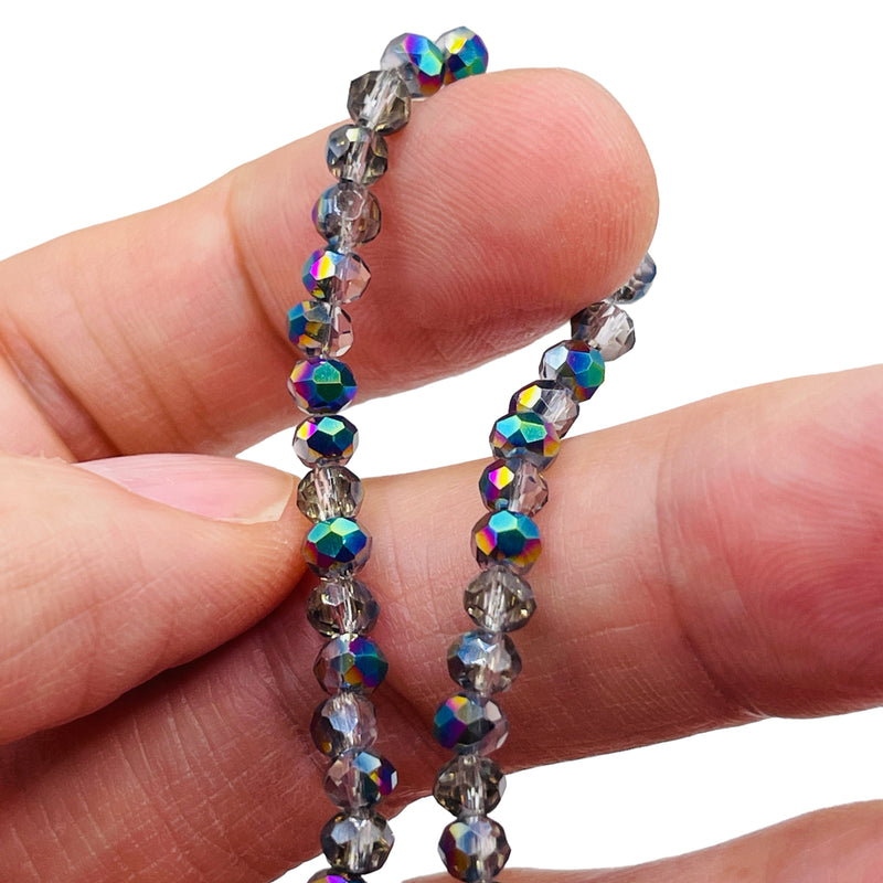 4mm Thunder Polish Glass Crystal Roundel Black Diamond Rainbow