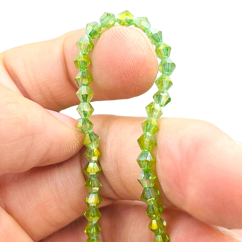 4mm Thunder Polish Glass Crystal Bicone Peridot AB