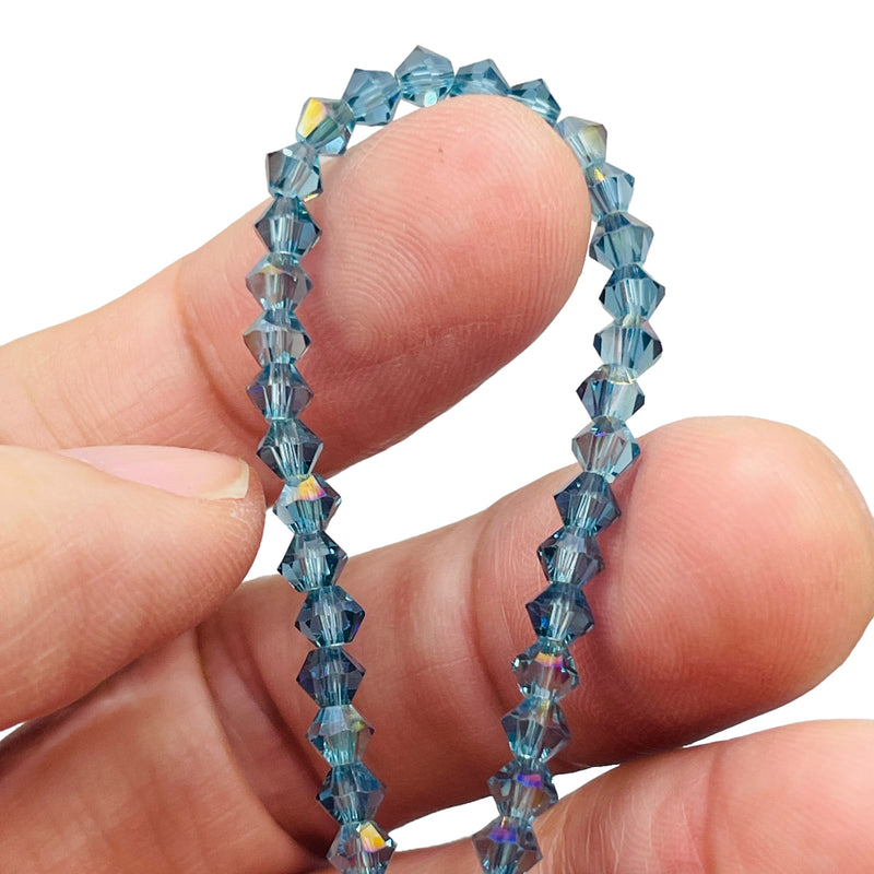 4mm Thunder Polish Glass Crystal Bicone Med Aquamarine MP