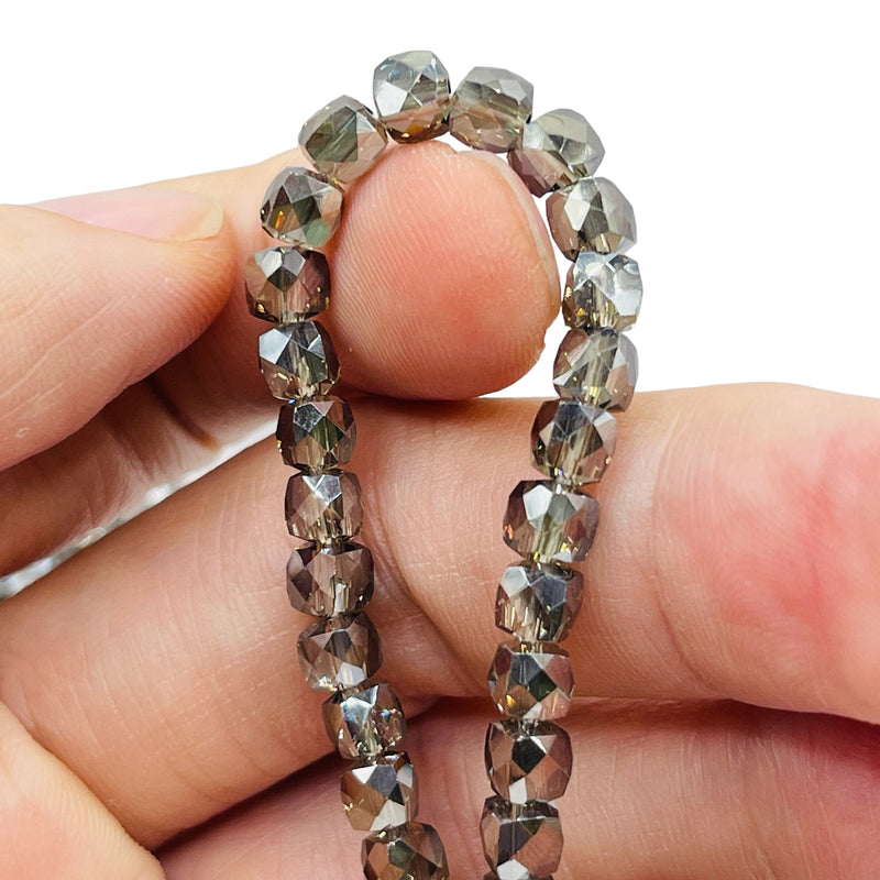 5mm Cube Glass Crystal Silver Gray