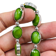 16x12mm Oval Silver Edge Olive Jade