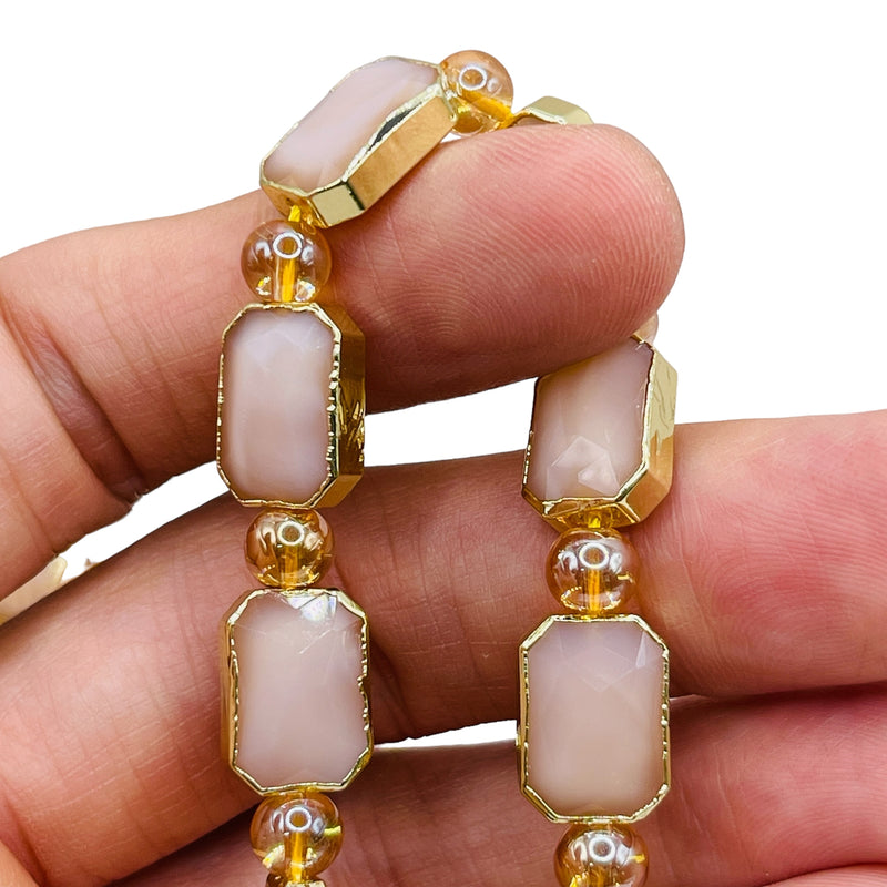 14x10mm Rectangle Gold Edge Beige Jade