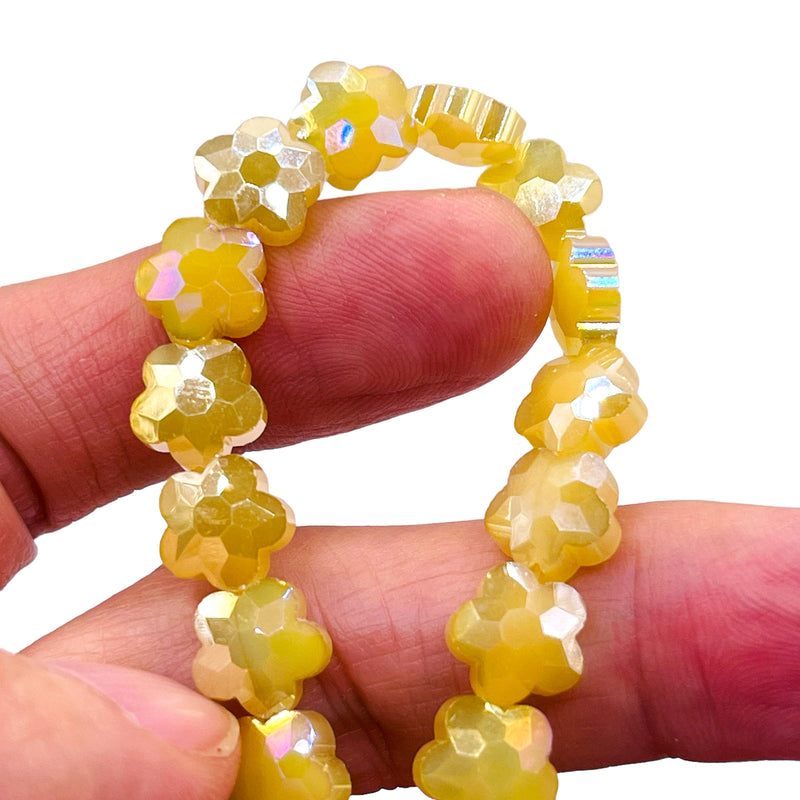 10mm Flower Glass Crystal Yellow Jade