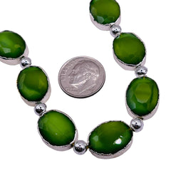 16x12mm Oval Silver Edge Olive Jade