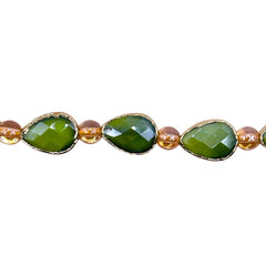 14x10mm Tear Drop Gold Edge Olive Jade