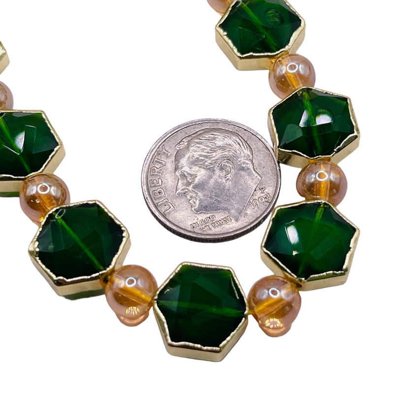 12x11mm Hexagon Gold Edge Emerald Jade